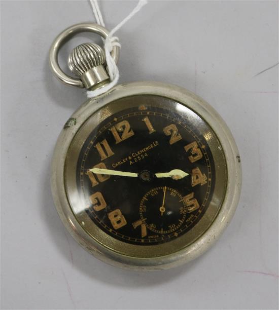 A Carley & Clemence nickel cased military black dial pocket watch, G.S. MKII A.2554.